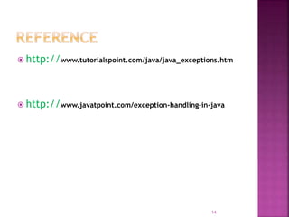 Exceptional Handling in Java | PPTX | Programming Languages | Computing