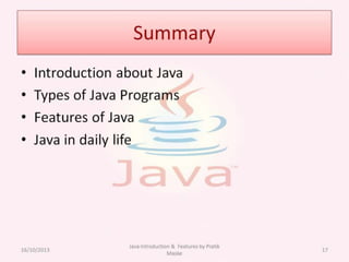 Java Introduction & Features by Pratik Maske | PPT