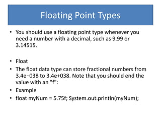 Decimal Number Float Number JAVA PROGRAM CONSTRUCTS OR LANGUAGE BASICS.pptx