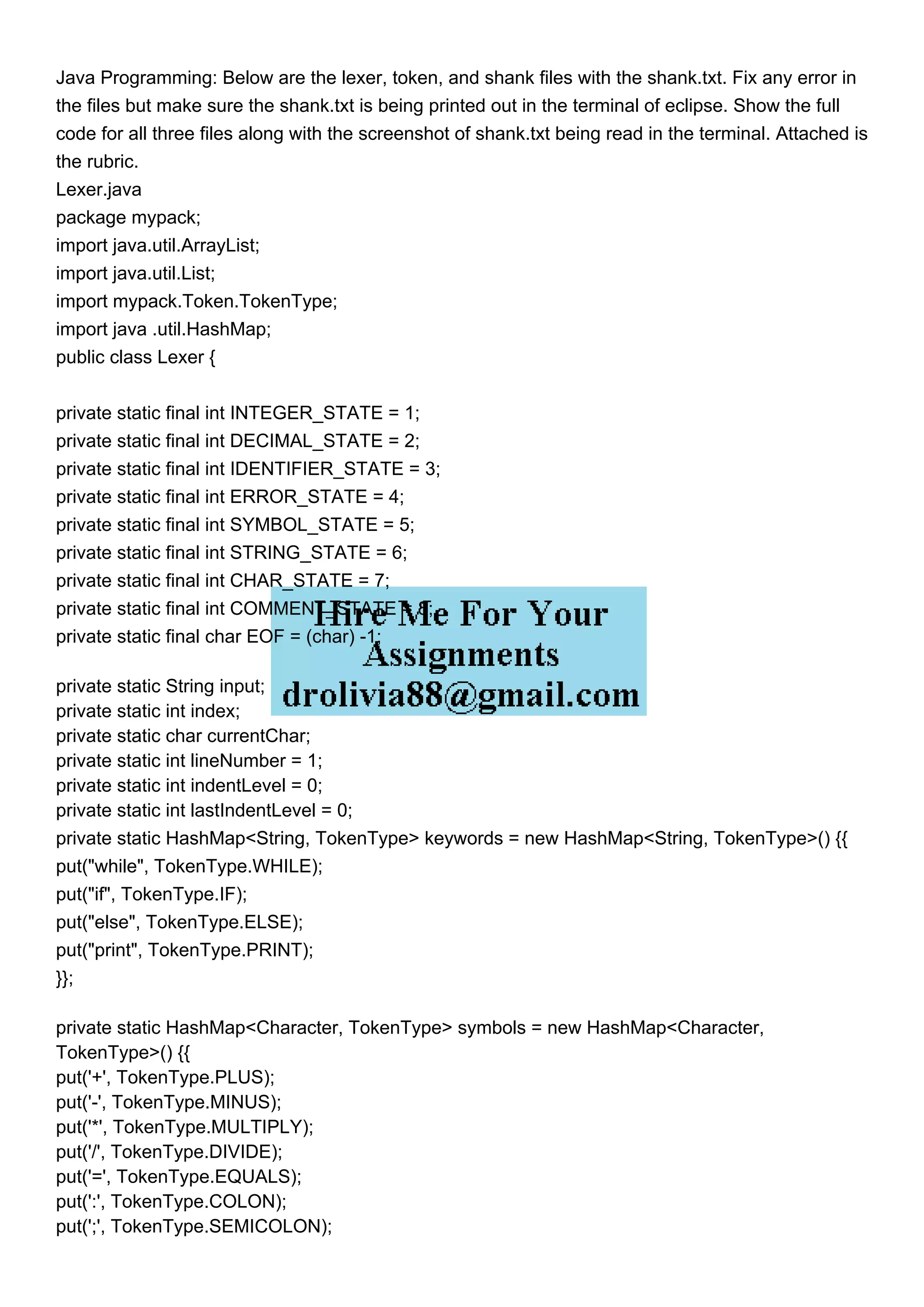 Java Programming Below are the lexer token and shank file.pdf