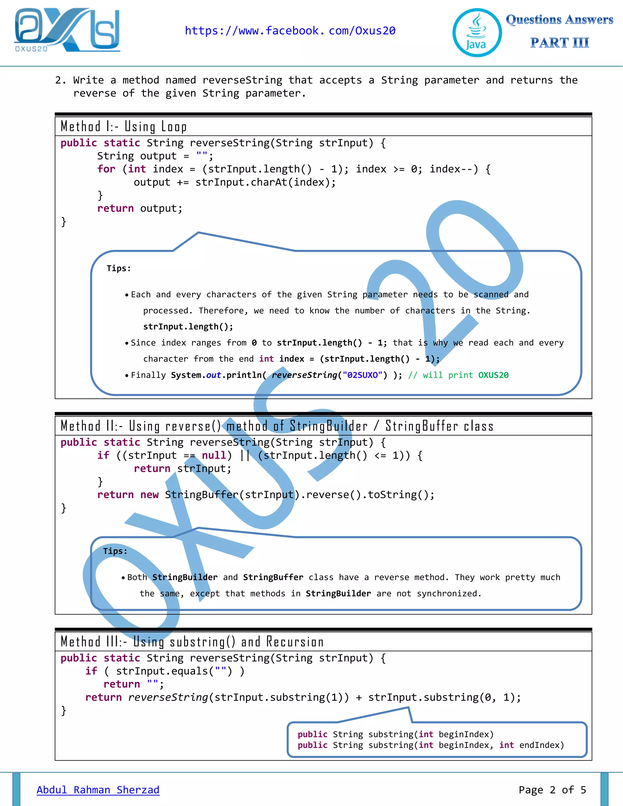 JAVA Programming Questions and Answers PART III | PDF