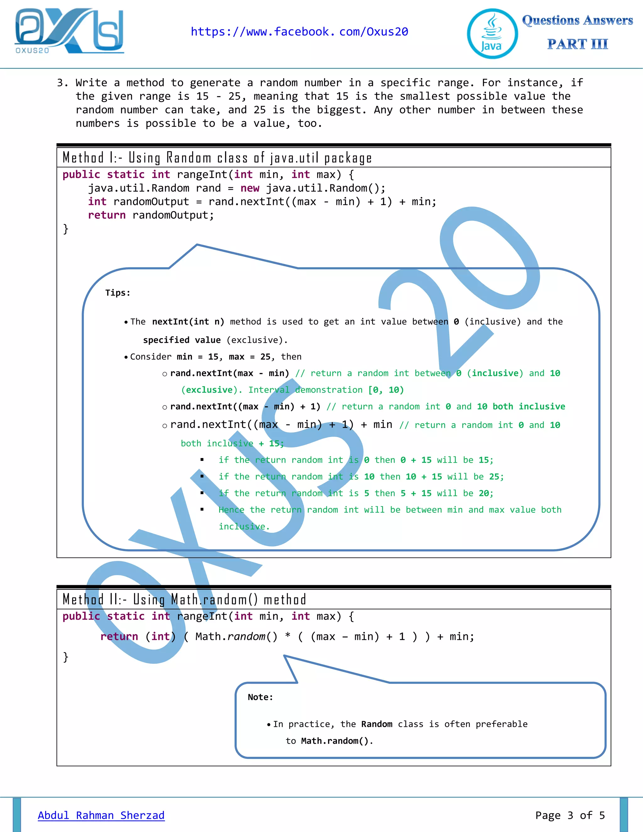 JAVA Programming Questions and Answers PART III | PDF