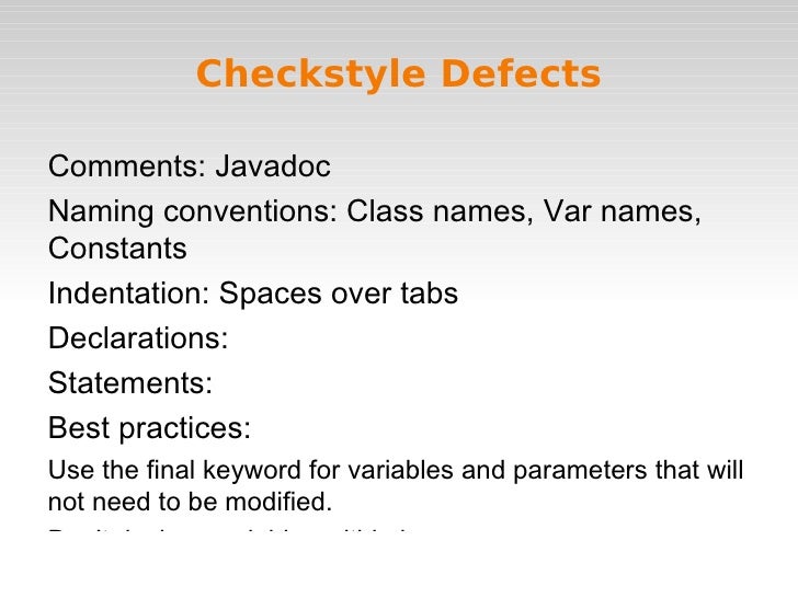 Java programming with findbugs and checkstyle