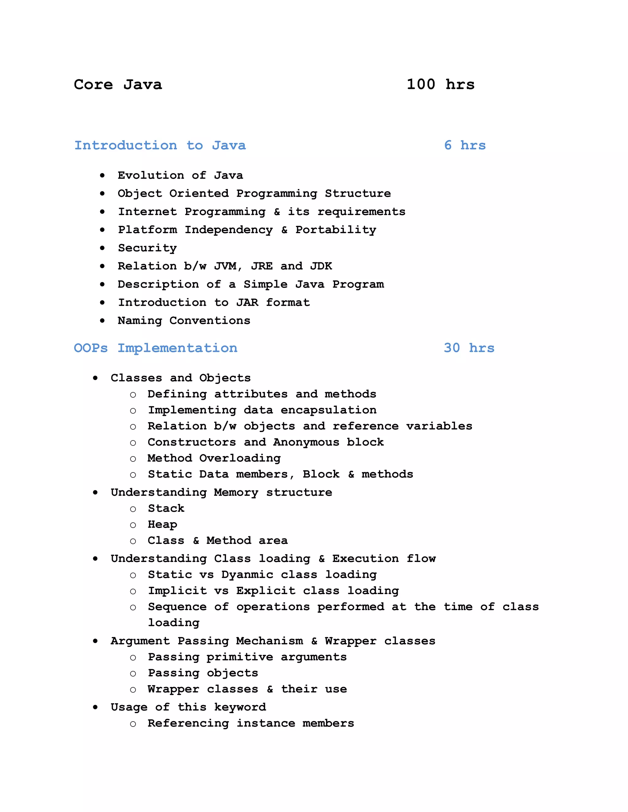 6 Months Project Training in Java | PDF image.