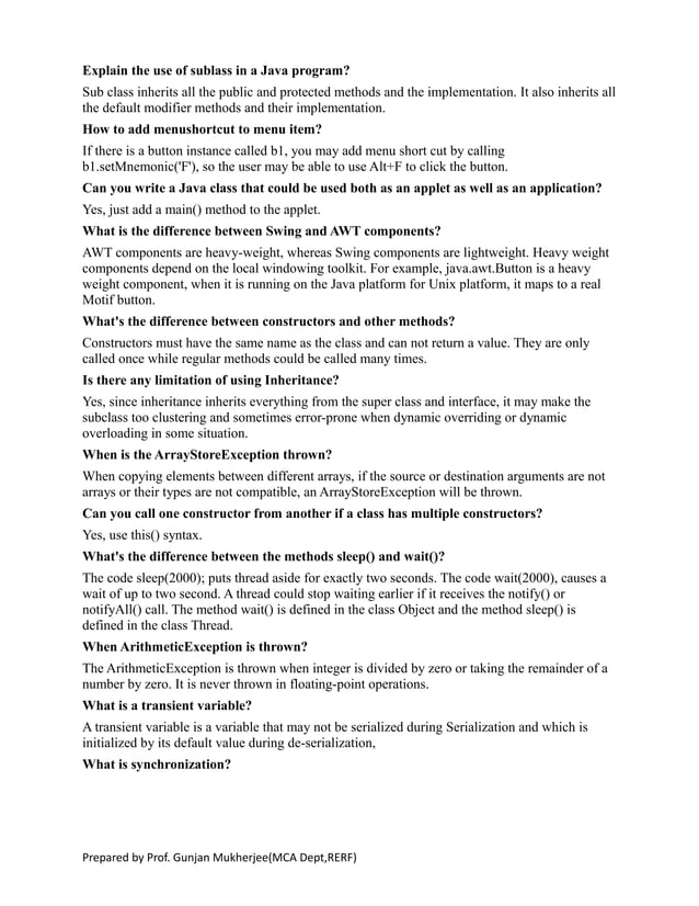 Java questions for interview | PDF image.