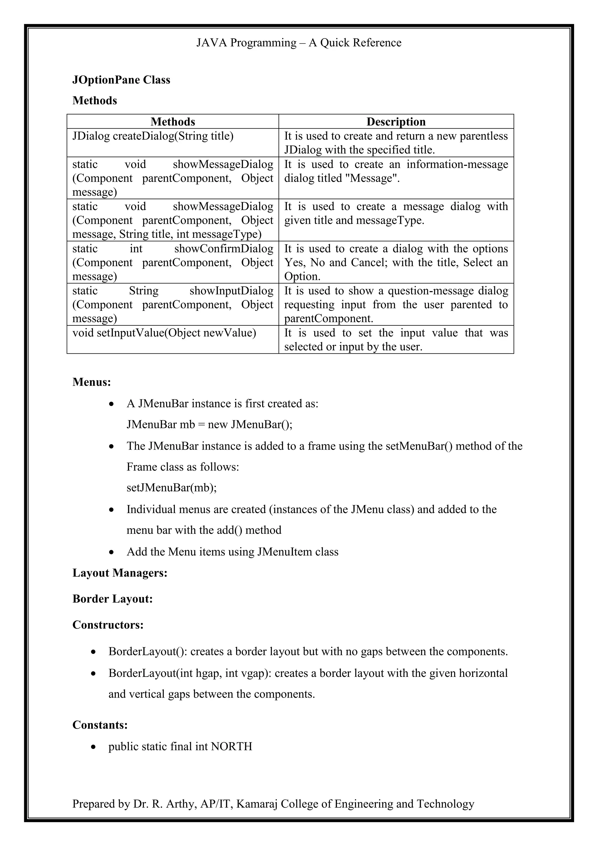 Java quick reference | PDF