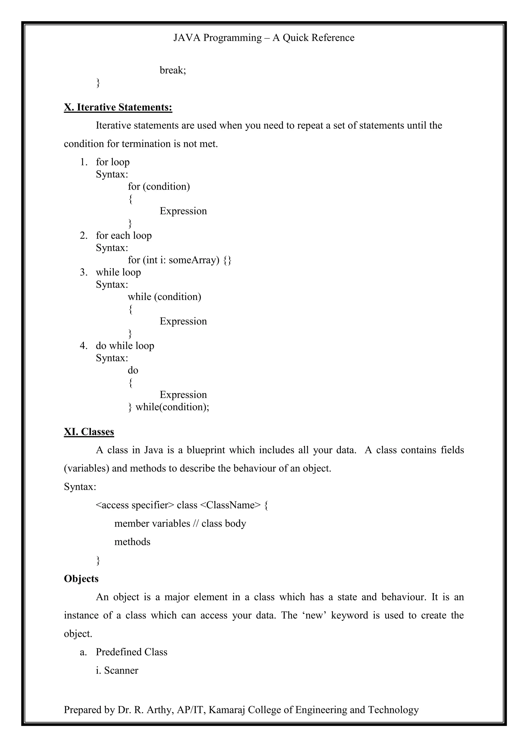 Java quick reference | PDF