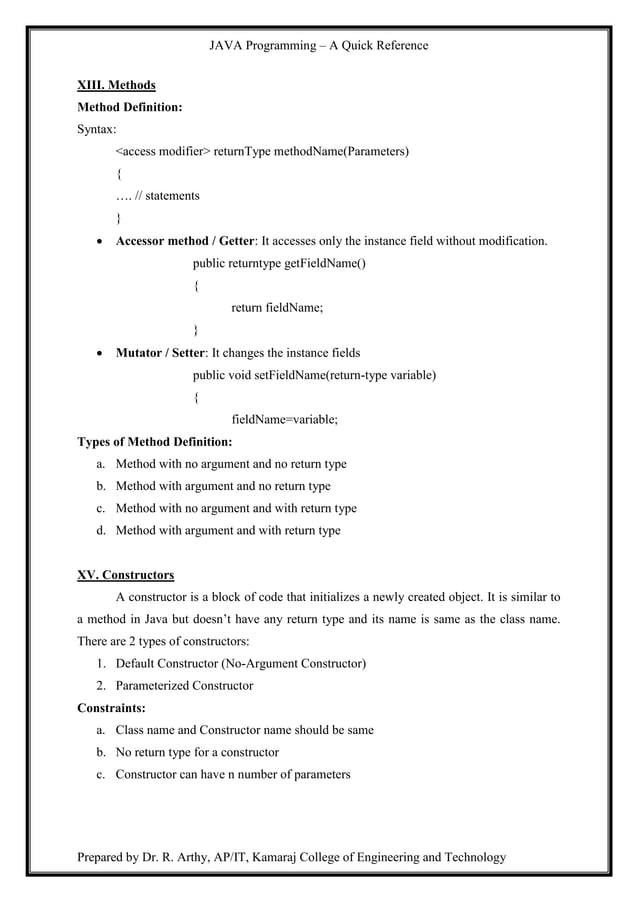 Java quick reference | PDF