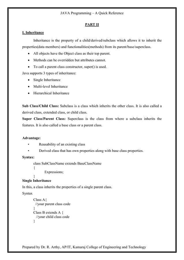 Java quick reference | PDF