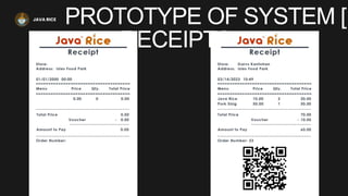 PROTOTYPE OF SYSTEM [
RECEIPT ]
JAVA RICE
 
