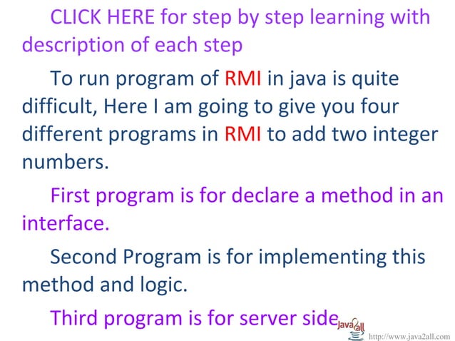 Java rmi example program with code | PPT