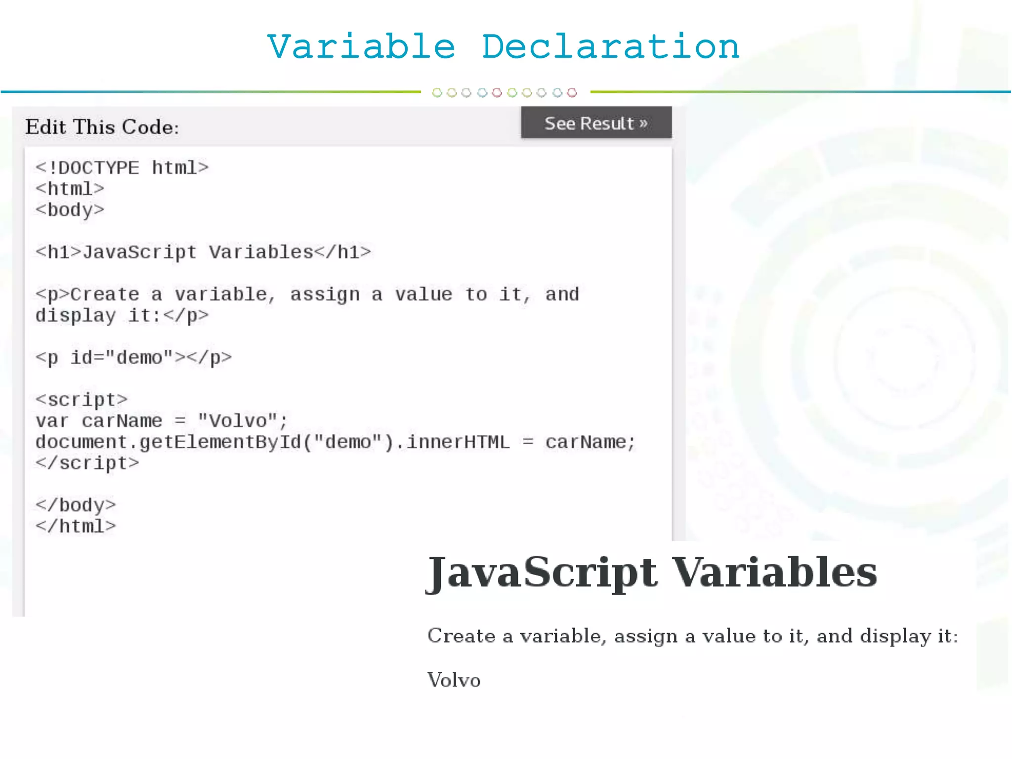 Variable Declaration
 