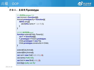 高级：this  or  that2011-8-18varmyObject={};myObject.method=function(){this.WhoAmI="I'm A";var that =this;function test(){that.WhoAmI="I'm B";}  test();returnthis.WhoAmI;};myObject.method()// I'm B←这里赋值给that变量