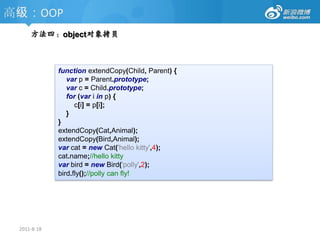 2011-8-18高级：命名空间javascript的语言限制，并没有象C++，JAVA一样强大的命名空间。但在软件开发后期，命名空间又是必不可少的，它可以解决几乎所有的命名冲突问题Javascript也可以通过代码技巧实现命名空间