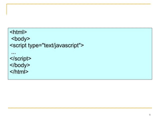 <html> <body>  <script type="text/javascript"> ...  </script>  </body>  </html>  