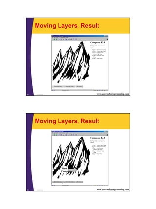 Moving Layers, Result




47   JavaScript          www.corewebprogramming.com




     Moving Layers, Result




48   JavaScript          www.corewebprogramming.com




                                                      24
 