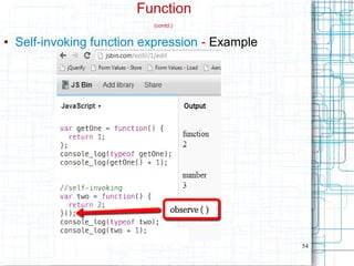 54
Function
(contd.)
● Self-invoking function expression - Example
 