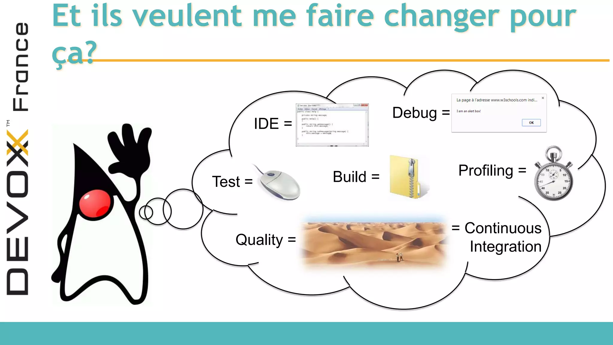 Et ils veulent me faire changer pour ça? IDE = Debug = Profiling = Test = Quality = Build = = Continuous Integration 