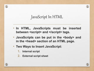 JavaScript Comprehensive Overview | PPSX | Web Development | Internet
