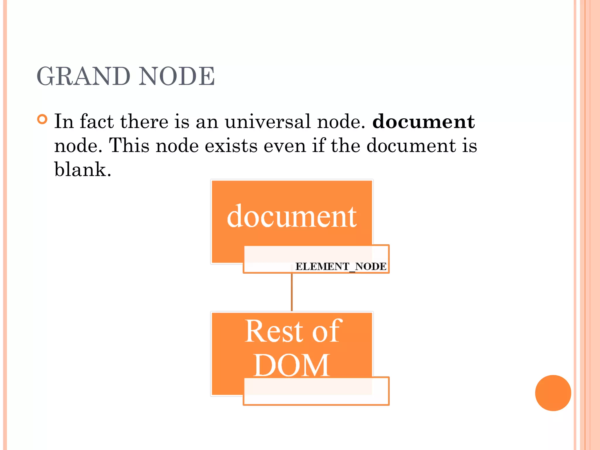 GRAND NODE
 In fact there is an universal node. document
node. This node exists even if the document is
blank.
 