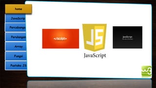 JavaScript
Array
Percabangan
Perulangan
Fungsi
Pustaka JS
home
 