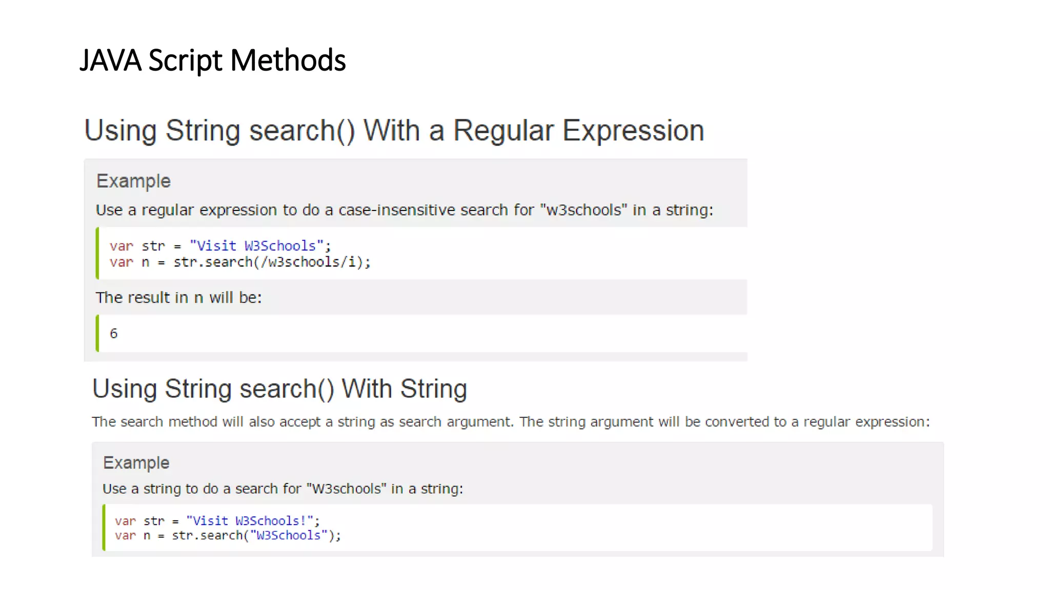 JAVA Script Methods
 