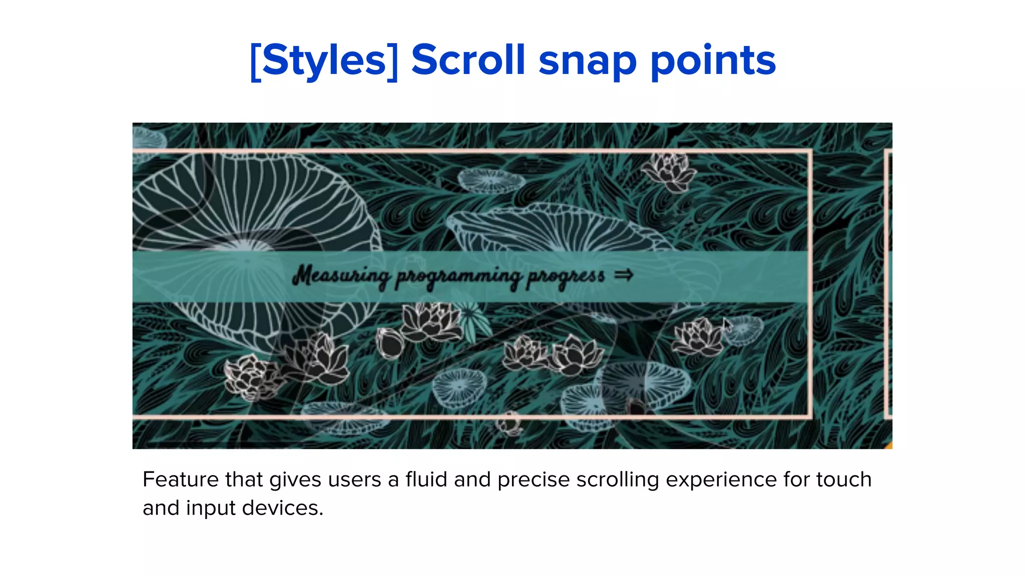 Feature that gives users a fluid and precise scrolling experience for touch
and input devices.
[Styles] Scroll snap points
 