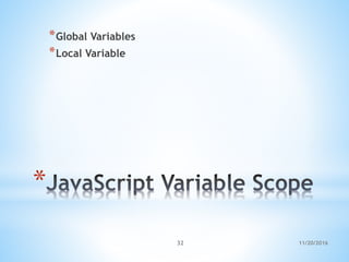 *
*Global Variables
*Local Variable
11/20/201632
 