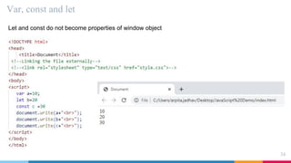 Var, const and let
34
Let and const do not become properties of window object
 