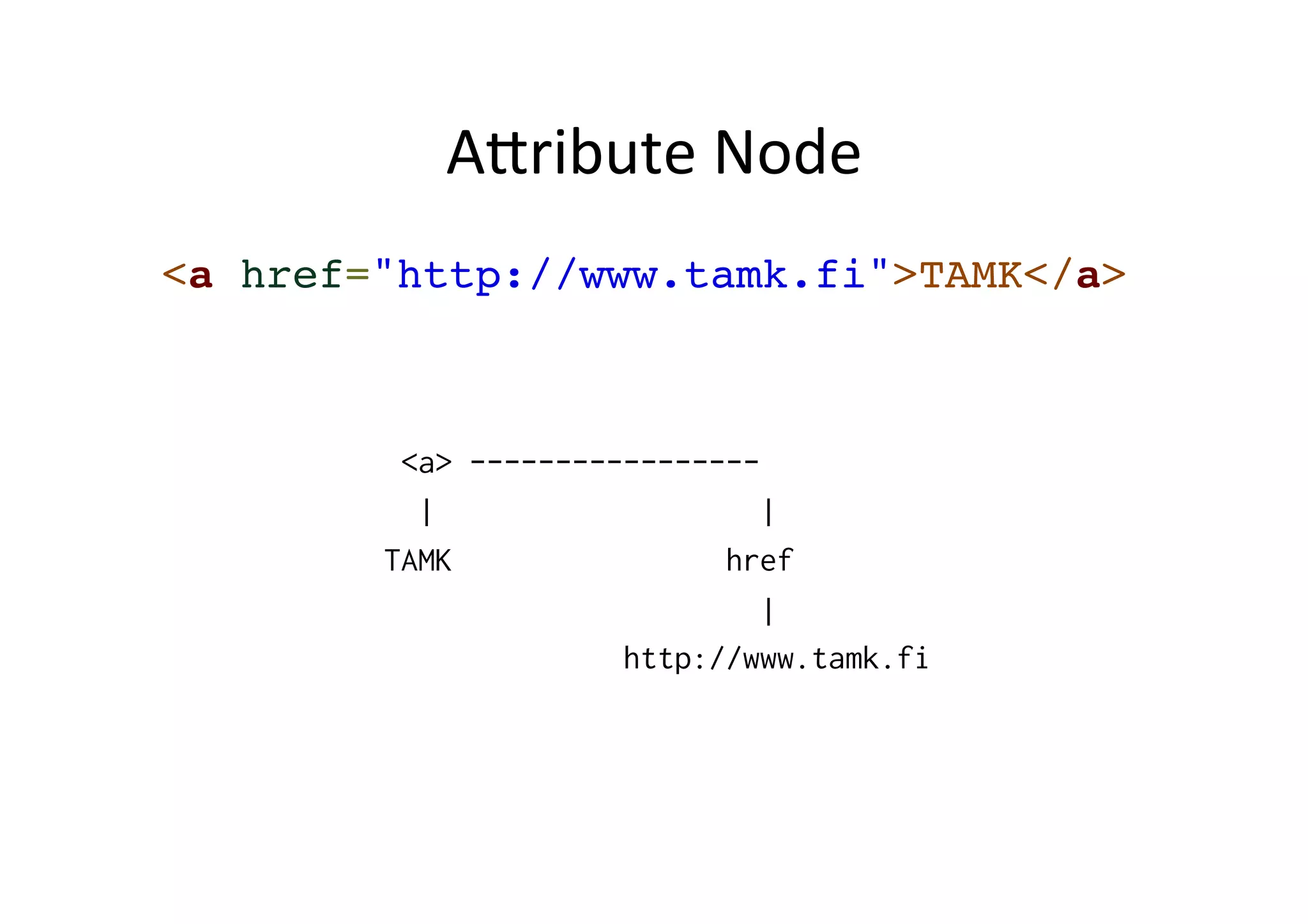 A6ribute Node <a href="http://www.tamk.fi">TAMK</a> <a> ----------------- | | TAMK href | http://www.tamk.fi 