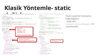 Klasik Yöntemle- static
değişken Klasik usulde bir fonksiyona
bağlı değişken
- doğrudan
- Object.defineProperty ile
tanımlanabilir
 