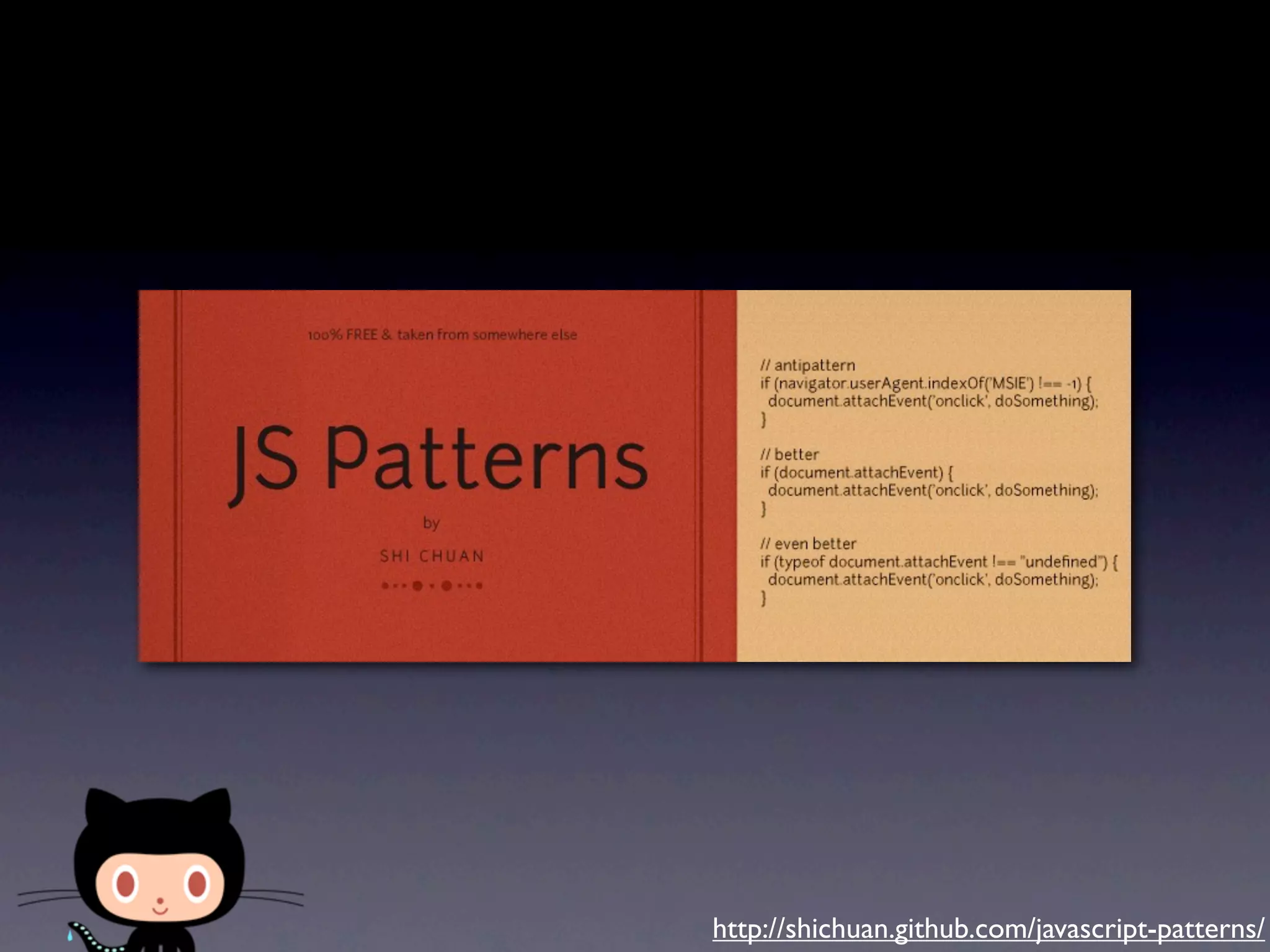 http://shichuan.github.com/javascript-patterns/ 