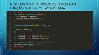 NESTE EXEMPLO DE MÉTODOS TEMOS UMA
FUNÇÃO QUE DIZ: “OLÁ” A PESSOA
 
