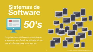 Eduardo Mendes (edumendes@gmail.com)
Sistemas de
2
50's
Software
Os primeiros sistemas começaram
a aparecer no final da década de 40
e mais fortemente no anos 50
 