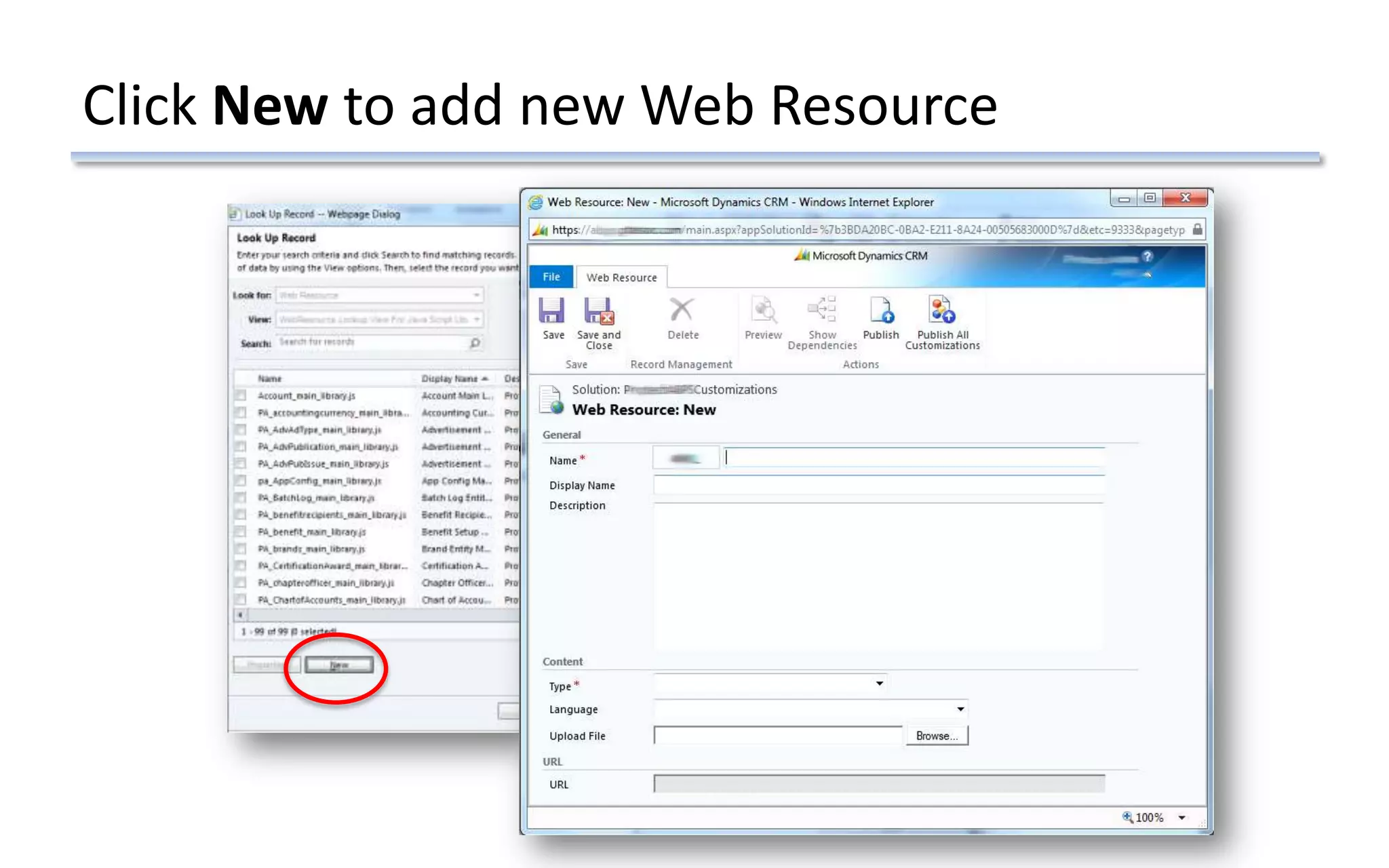 Click New to add new Web Resource
 