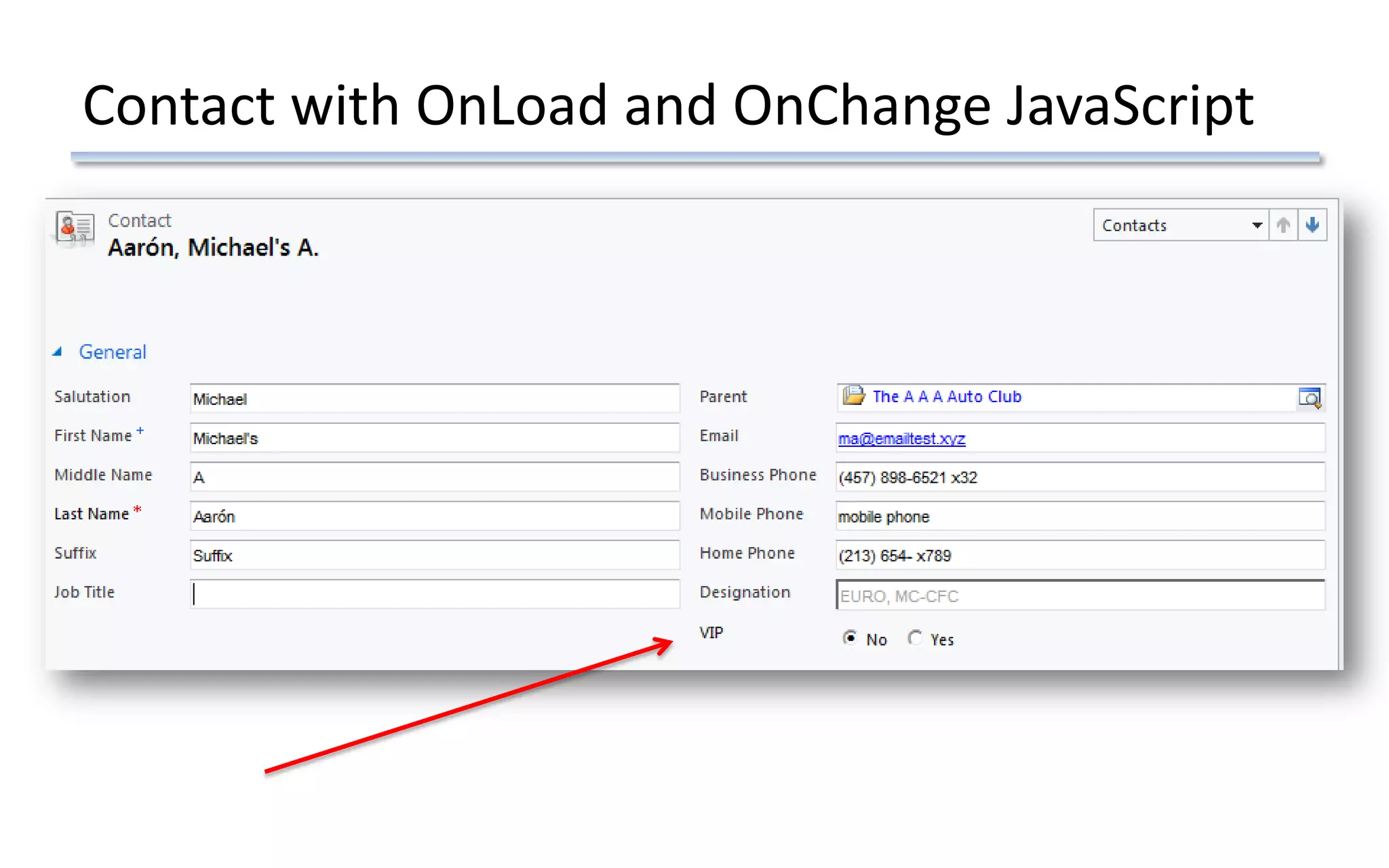 Contact with OnLoad and OnChange JavaScript
 