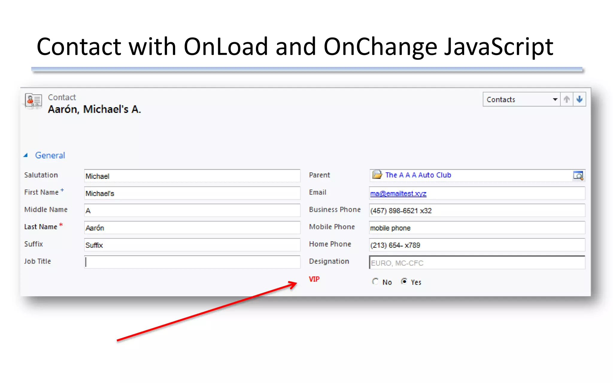 Contact with OnLoad and OnChange JavaScript
 