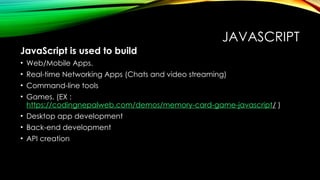 Introduction to Javascript and the applications | PPT