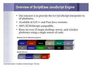 Overview of ScriptEase JavaScript Engine <ul><li>Our mission is to provide the  best  JavaScript interpreter to  all  plat...