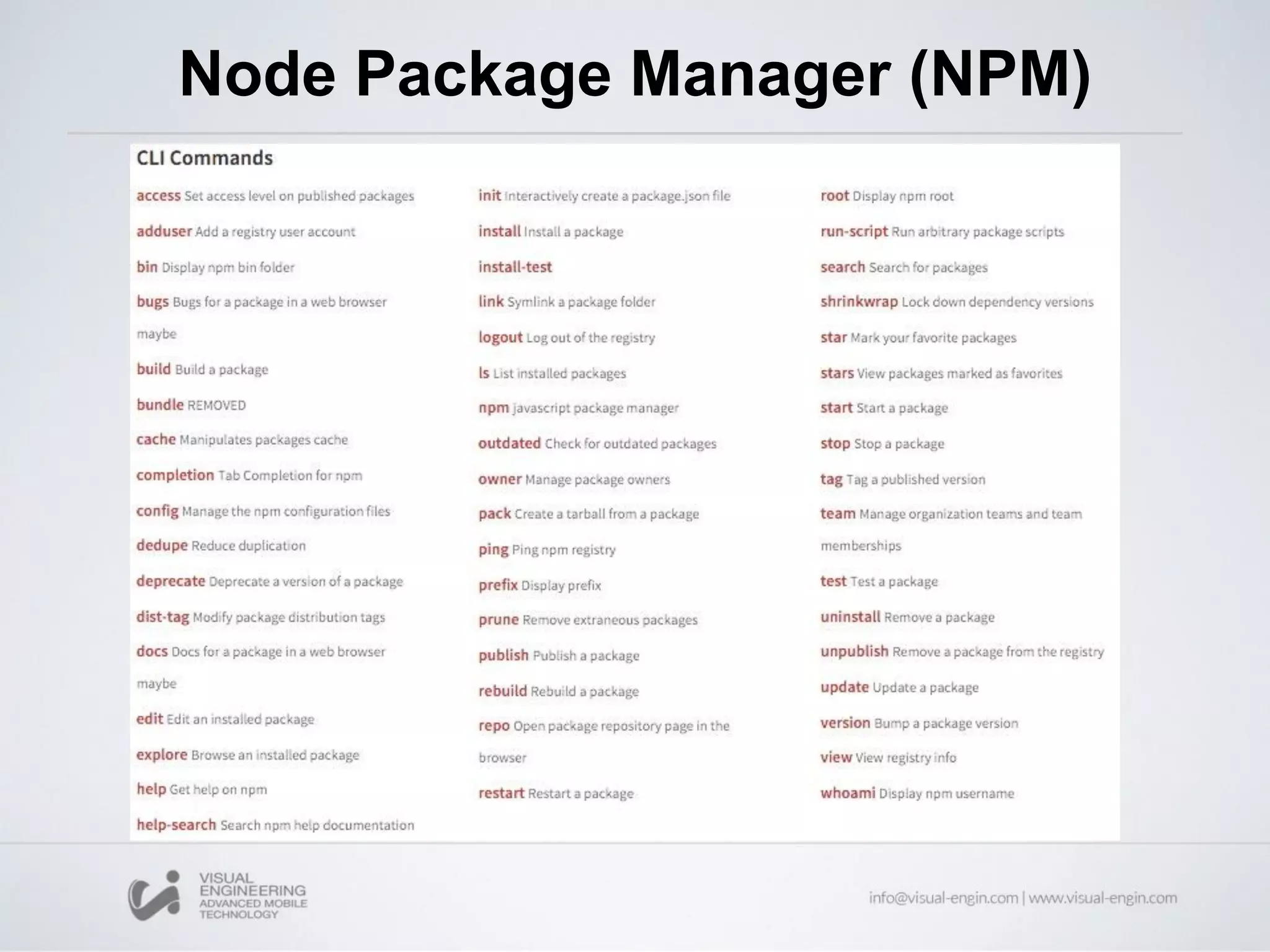 Node Package Manager (NPM)
 