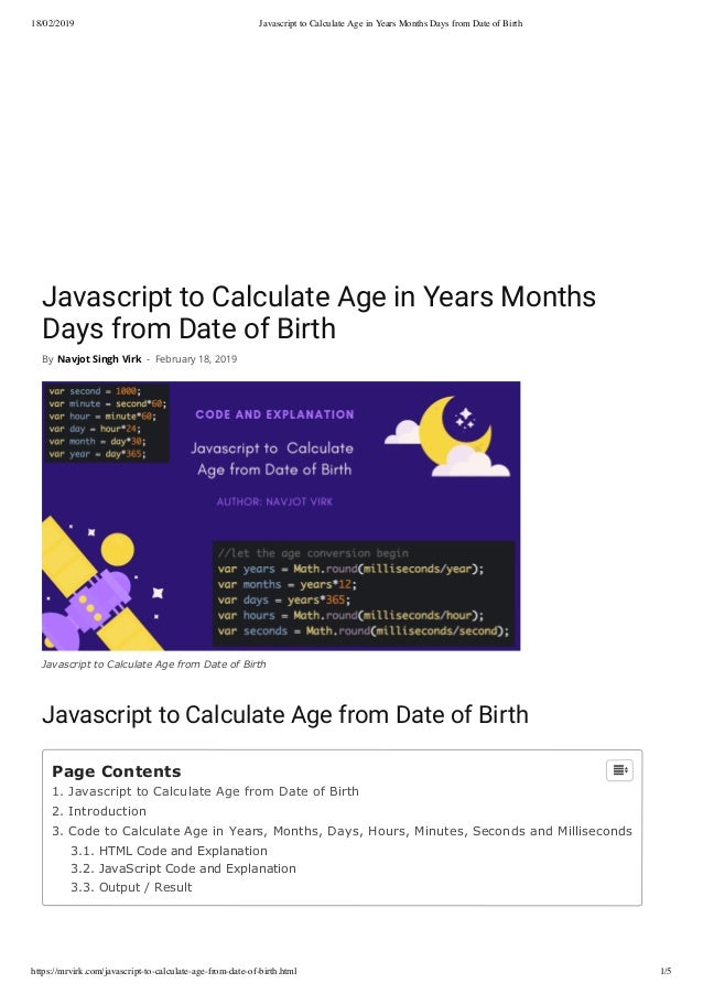Javascript Code To Calculate Age Javascript Code To Calculate Age