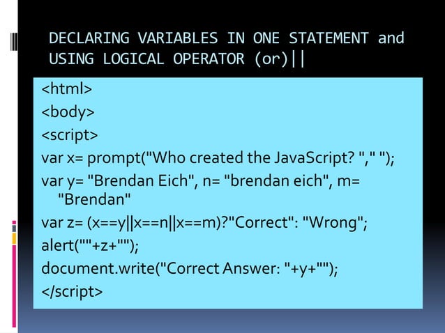 Javascript comparison and logical operators 2 | PPT