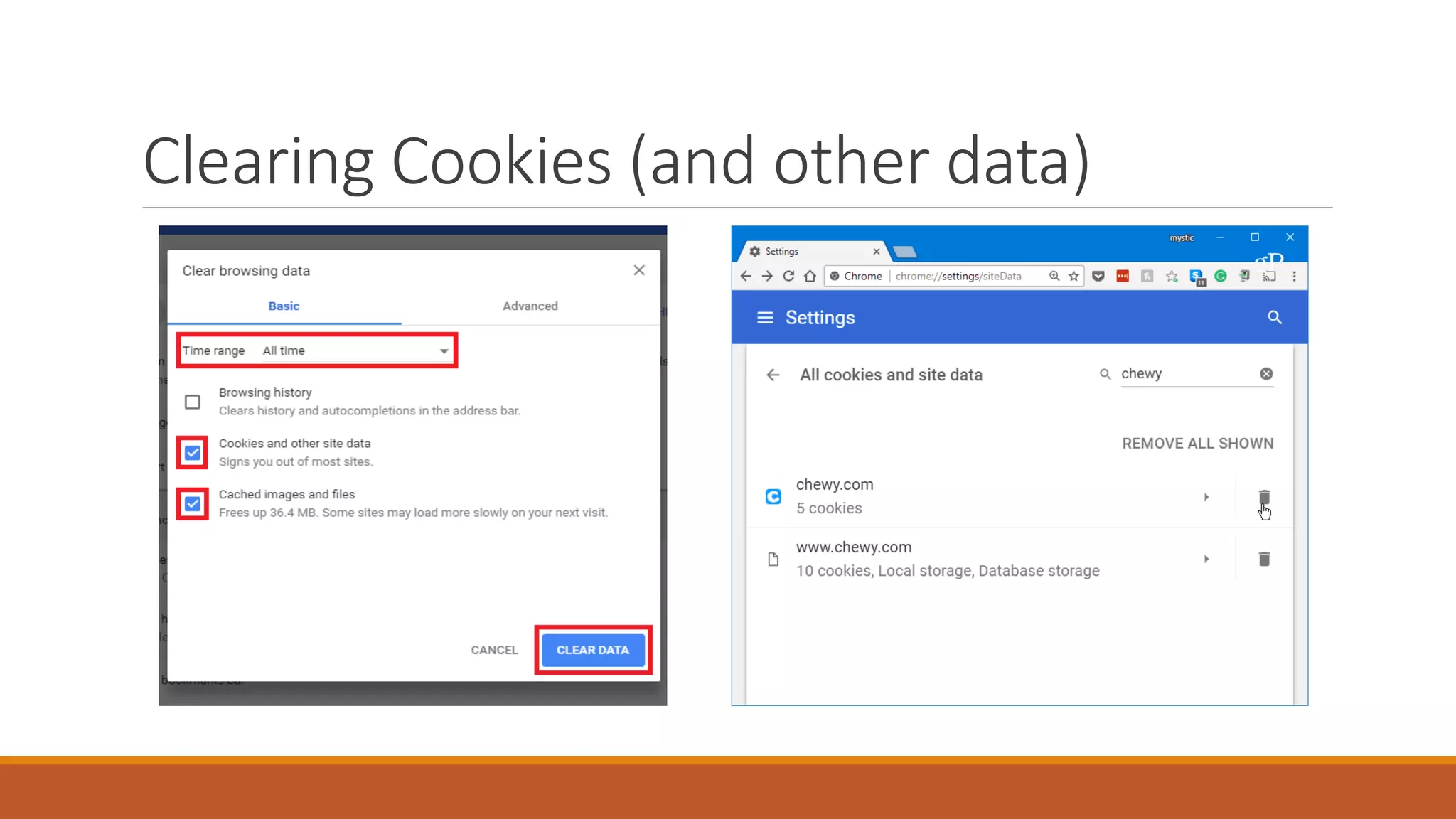 Clearing Cookies (and other data)
 