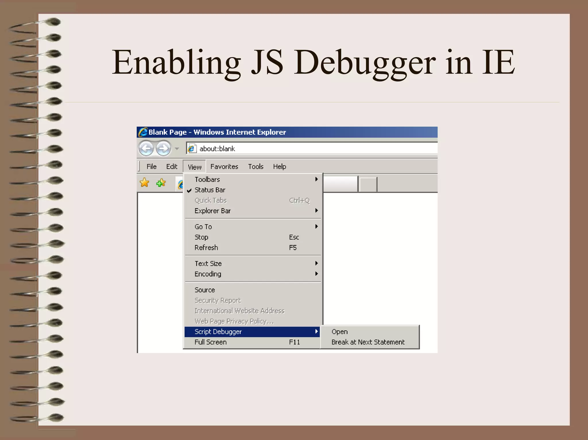 Enabling JS Debugger in IE
 