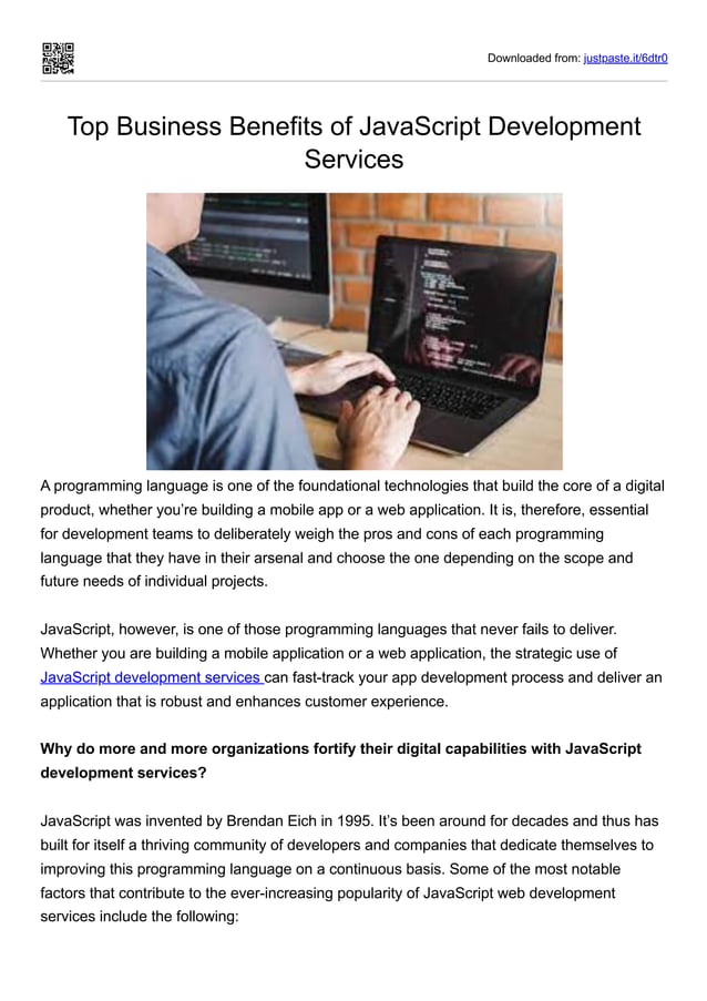 Top Business Benefits of JavaScript Development Services | PDF