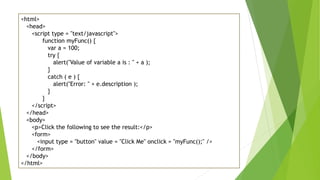 Java script errors & exceptions handling