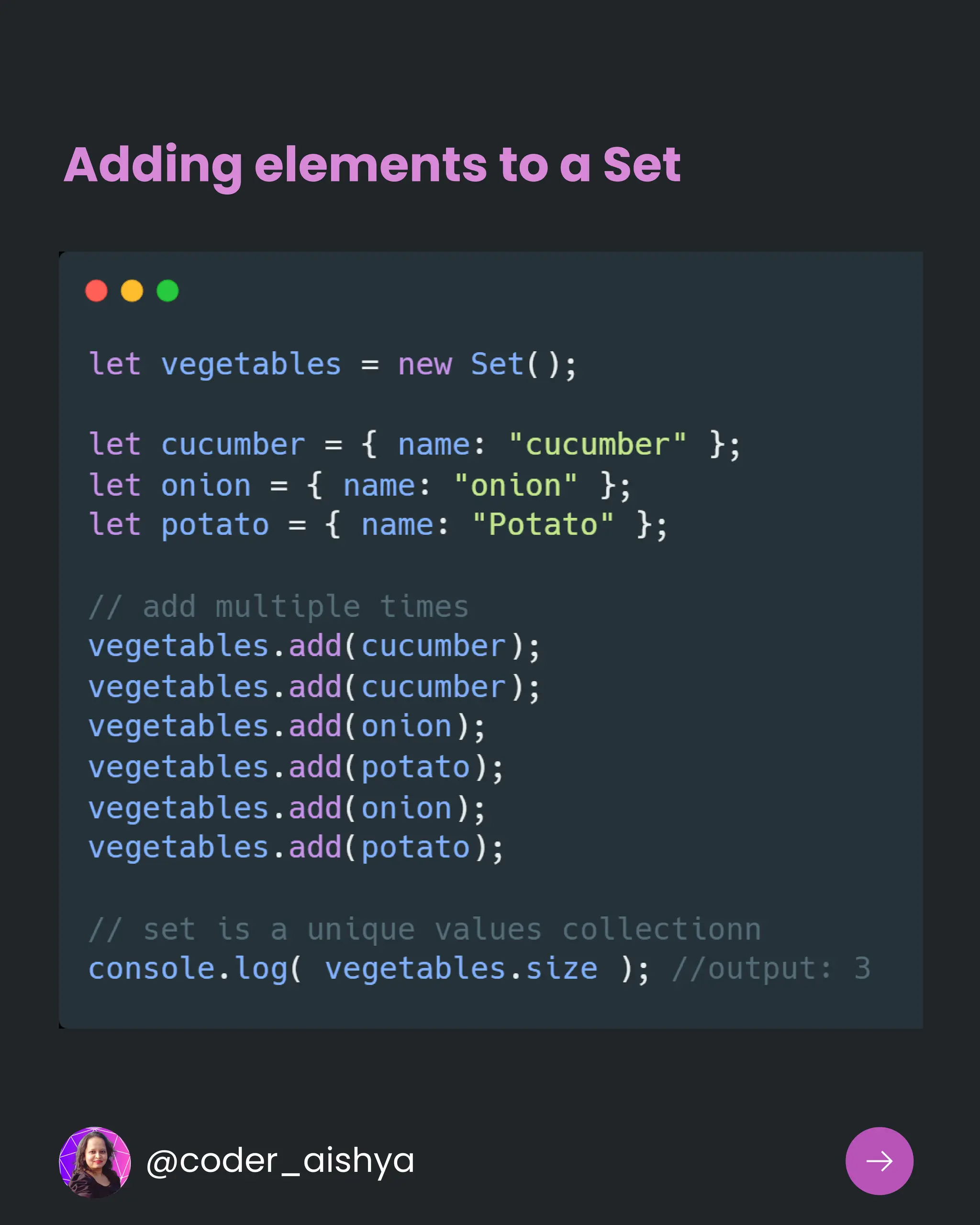 Adding elements to a Set
@coder_aishya
 