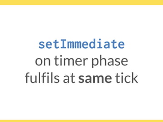 setImmediate
on timer phase
fulfils at same tick
 