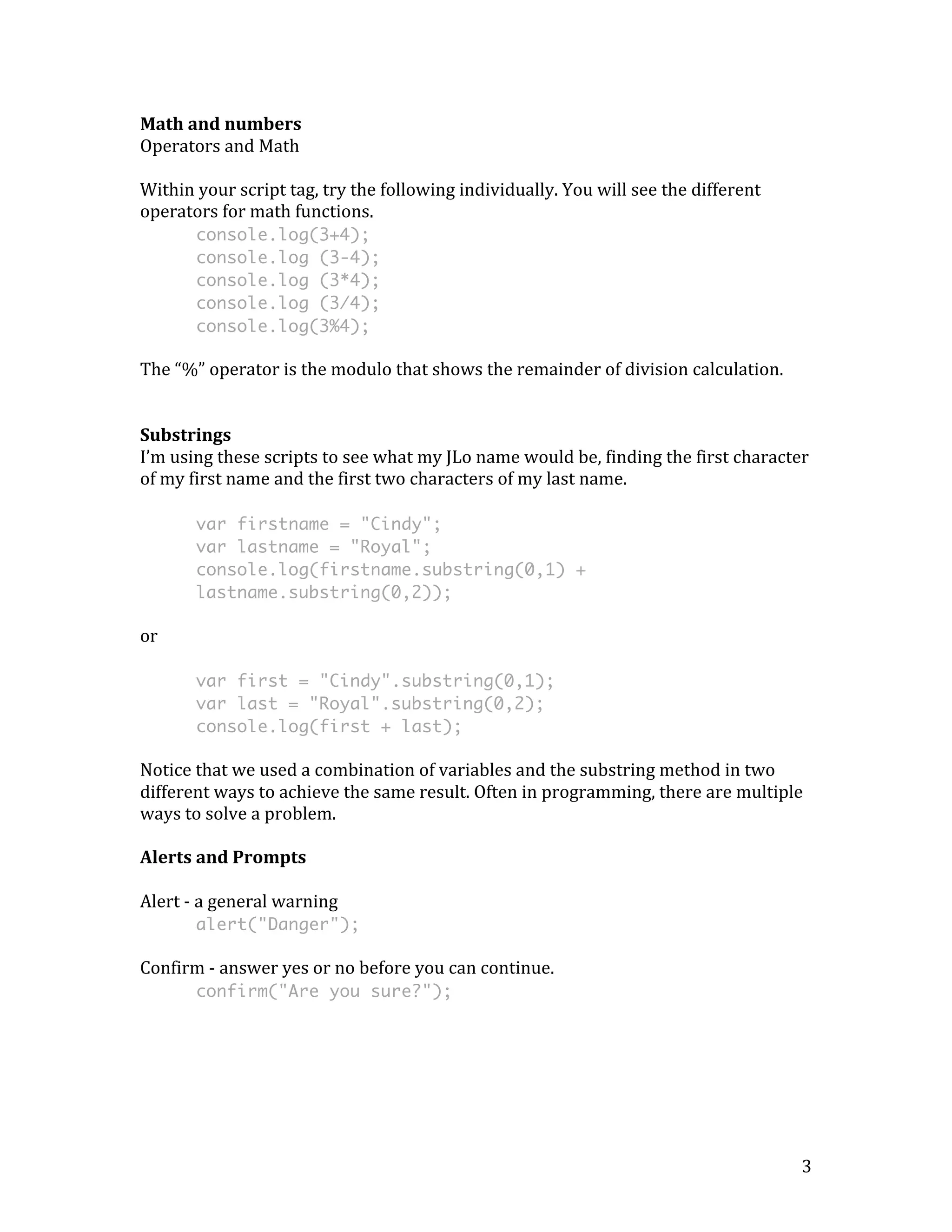Handout - Introduction to Programming | PDF