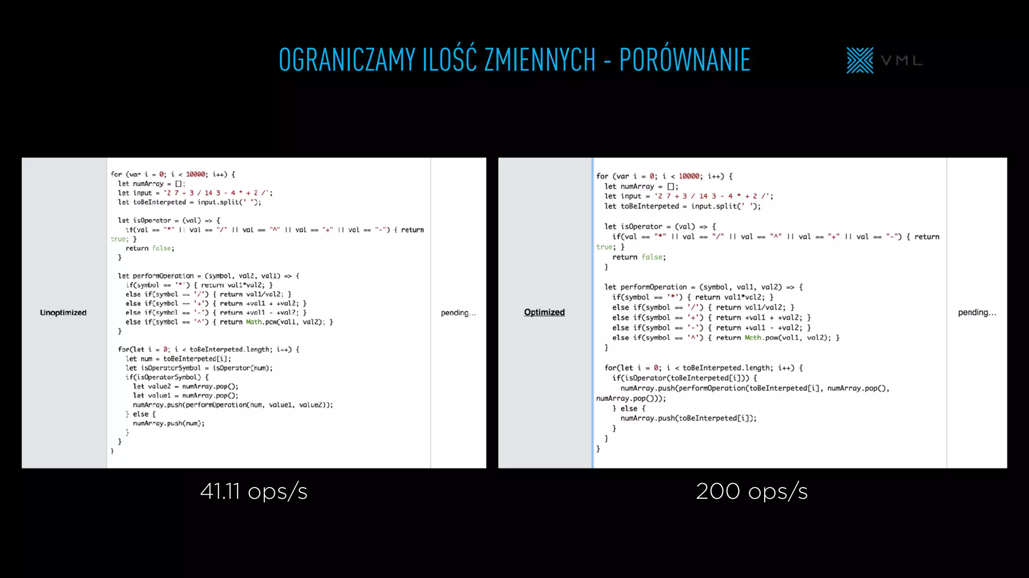OGRANICZAMY ILOŚĆ ZMIENNYCH - PORÓWNANIE
41.11 ops/s 200 ops/s
 